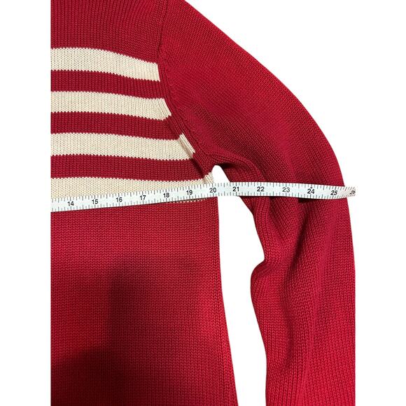 CHEROKEE Red Stripe Nautical Fisherman 1/4 Zip Y2K Cotton Sweater Women 16 18 XL - Picture 4 of 6